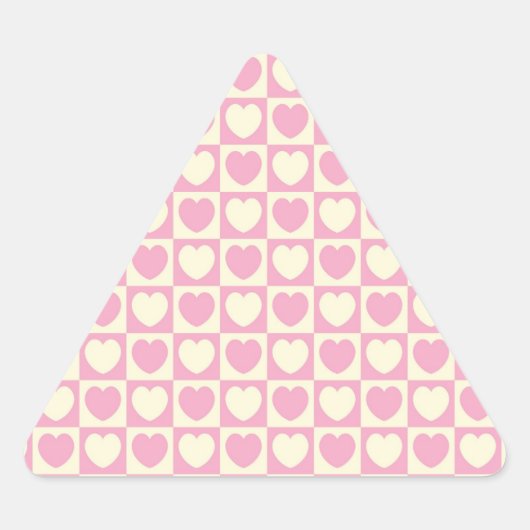 Pink Heart Checkered Triangle Aufkleber (Vorderseite)