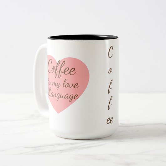 Pink Heart Coffee Love Language Mug Zweifarbige Tasse (Vorderseite Links)