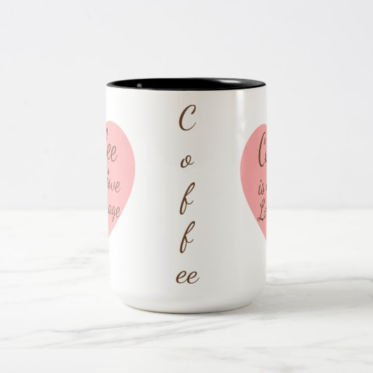 Pink Heart Coffee Love Language Mug Zweifarbige Tasse (Mittel)