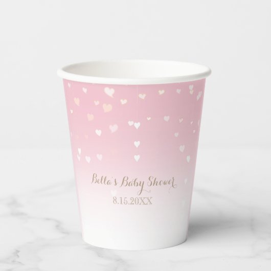Pink Heart Confetti Babydusche Pappbecher (Vorderseite)