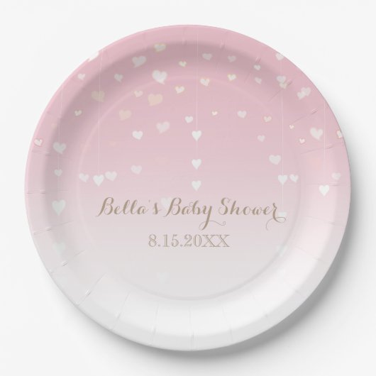 Pink Heart Confetti Babydusche Pappteller (Vorderseite)
