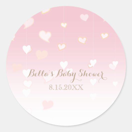 Pink Heart Confetti Babydusche Runder Aufkleber (Vorderseite)