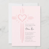 Pink Heart Cross Confirmation Invitation Einladung (Vorderseite)