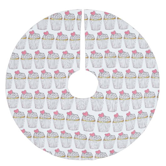 Pink Heart Cupcake Bridal Baby Dusche Feier Polyester Weihnachtsbaumdecke (Vorderseite)