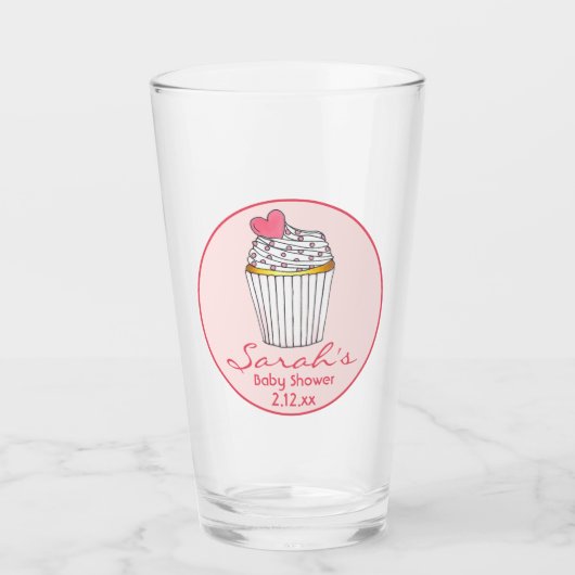 Pink Heart Cupcake Bridal Baby Dusche Gefallen Glas (Vorderseite)