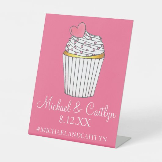 Pink Heart Cupcake Bridal Babydusche Hochzeit Sockelschild (Vorderseite)