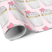 Pink Heart Cupcake Hochzeitskuchen Liebe Bäckerei  Geschenkpapier (Rolleneckpunkt)