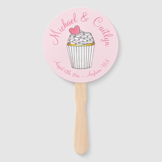 Pink Heart Cupcake Liebe Cake Wedding Programm Fächer (Vorderseite)