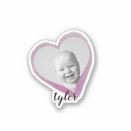 Pink Heart Custom Foto Name Watercolor Aufkleber