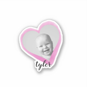 Pink Heart Custom Foto Name Watercolor Aufkleber
