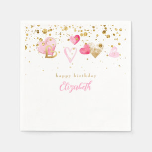 Pink Heart Custom Heart Birthday Cocktail Serviette