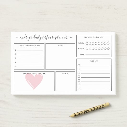 Pink Heart Daily Self Care Planer Post-it Klebezettel (Auf Schreibtisch)