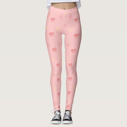 Pink Heart Doodle Leggings (Vorderseite)
