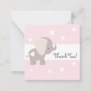 Pink Heart Elephant Danke Notizkarten Mitteilungskarte