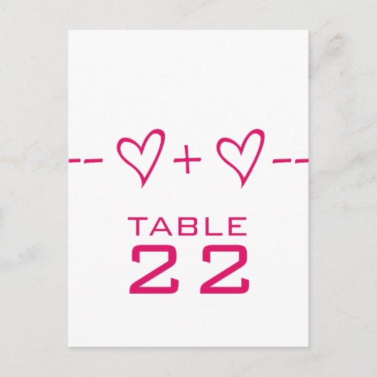Pink Heart Equation Tischnummer Postkarte (Vorderseite)