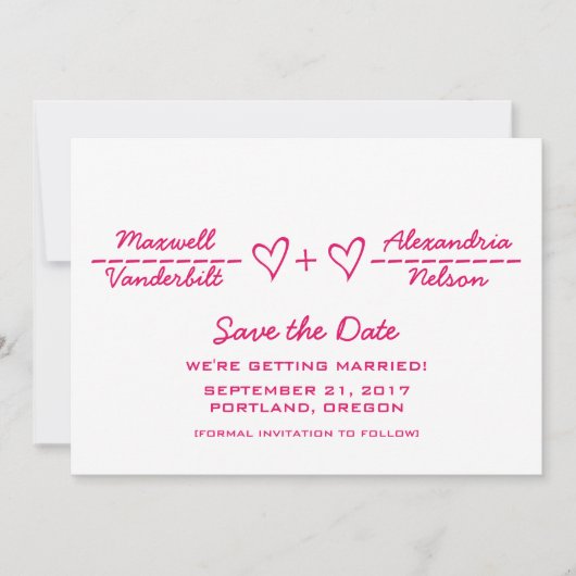 Pink Heart Equity Save the Date einladen Einladung (Vorderseite)
