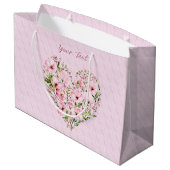 Pink Heart Floral Geschenktasche Große Geschenktüte (Rückseite Schrägansicht)