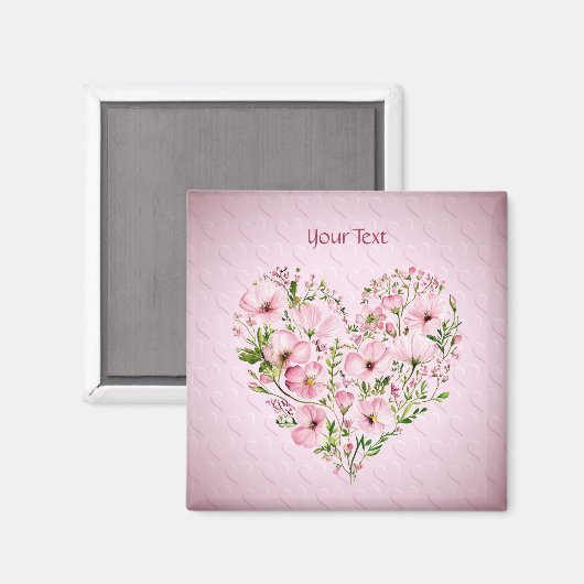 Pink Heart Floral Magnet (Vorderseite/Rückseite)