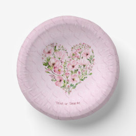 Pink Heart Floral Paper Bowl Pappteller