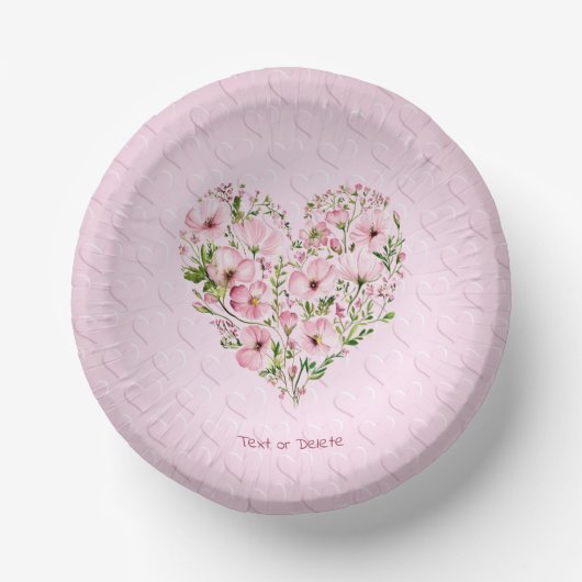 Pink Heart Floral Paper Bowl Pappteller (Vorderseite)