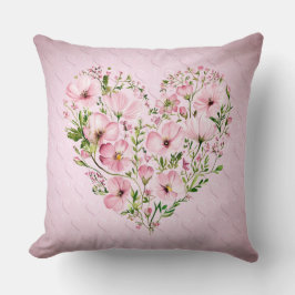 Pink Heart Floral Throw Kissen