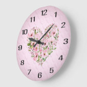 Pink Heart Floral Wall Clock Große Wanduhr (Winkel)