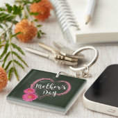 Pink Heart Flowers Mother's Day - Acrylic Keychain Schlüsselanhänger (Vorderseite rechts)