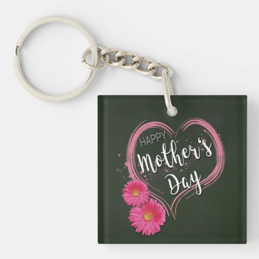 Pink Heart Flowers Mother's Day - Acrylic Keychain Schlüsselanhänger (Vorderseite)