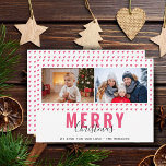 Pink Heart Frohe Weihnachts-Script Familie Foto Feiertagskarte<br><div class="desc">Niedlich Pink Heart Frohe Weihnachts-Script Familie Foto Holiday Card. Moderne und trendige Typografie und Schrift. Fügen Sie 2 Fotos und Text hinzu und machen Sie eine süße und eine schicke Karte.</div>
