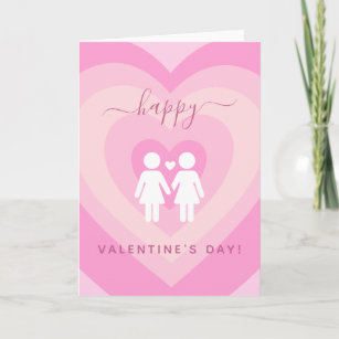 Pink Heart Gay Lesbian Couple Valentine Day Liebe Karte
