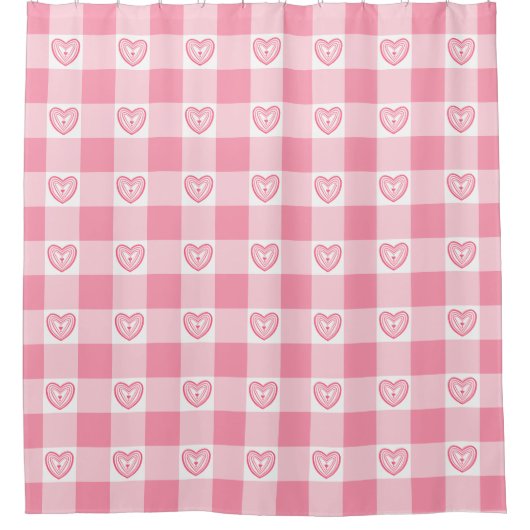 Pink Heart Gingham Duschvorhang (Vorderseite)