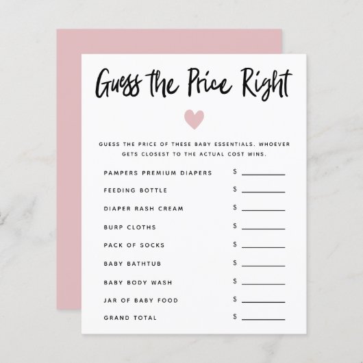 Pink Heart Girl Babydusche schätzt den Preis richt (Vorne/Hinten)