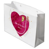 Pink Heart & Gold Butterfly Valentine Wrapping Große Geschenktüte (Rückseite Schrägansicht)