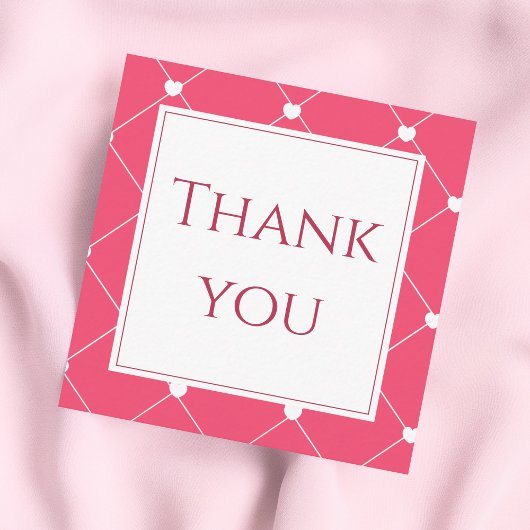 Pink Heart Grid Business Thank You Insert Card Quadratische Visitenkarte