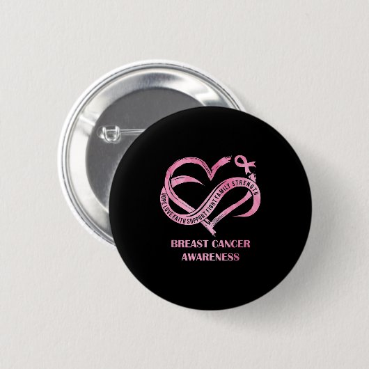 Pink Heart Hope Liebe Glaube Brustkrebs Bewusstsei Button (Vorne & Hinten)