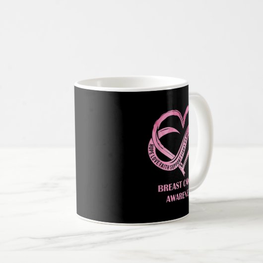Pink Heart Hope Liebe Glaube Brustkrebs Bewusstsei Kaffeetasse (VorderseiteRechts)