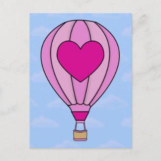 Pink Heart Hot Air Ballon Postkarte