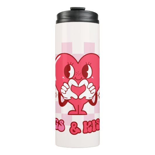 Pink Heart Hugs and Kisses Thermosbecher (Vorderseite)