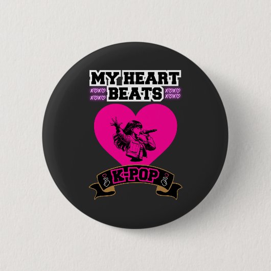 Pink Heart Idol singt KPop Music Liebe Design Button (Vorderseite)