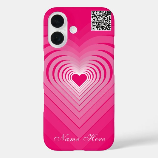 Pink Heart iPhone Case Individuelle Name und QR Co (Rückseite)