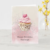 Pink Heart Leopard Cupcake Birthday Karte (Gelbe Blume)