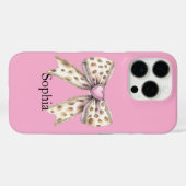 Pink Heart Leopard Girly Bow Case-Mate iPhone Hülle (Rückseite (Horizontal))