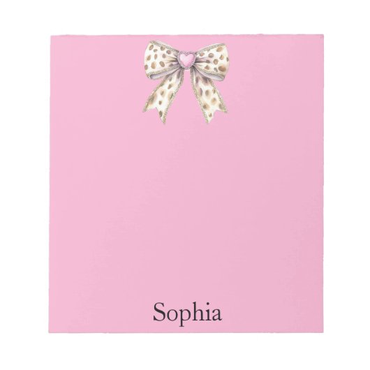 Pink Heart Leopard Girly Bow Notizblock (Vorderseite)