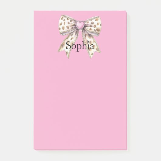 Pink Heart Leopard Girly Bow Post-it Klebezettel (Vorderseite)