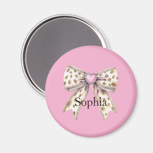 Pink Heart Leopard Girly Bow Weihnachten Magnet (Vorderseite/Rückseite)