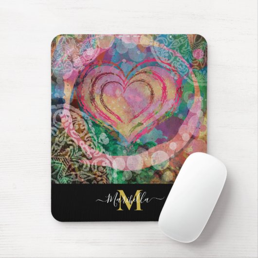 Pink Heart Liebe Mandala Personalize Monogram Boho Mousepad (Mit Mouse)