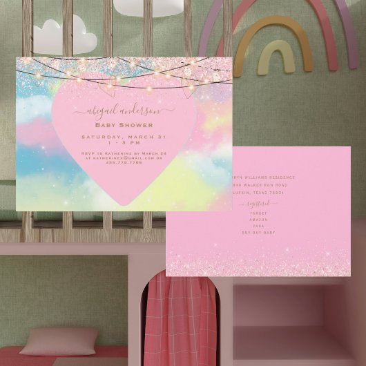 Pink Heart Lights Baby Dusche Einladung
