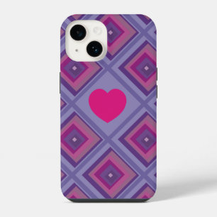 Pink Heart Lila Diamond Giro Trend Square Karo iPhone 14 Hülle