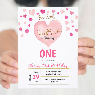 PINK heart Little Sweetheart Valentine Geburtstag Einladung