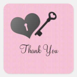 Pink Heart Lock und Key Danke Stickers